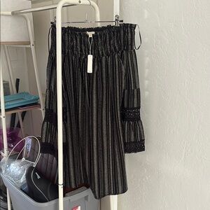 Black and Gray Striped Off-Shoulder Dress